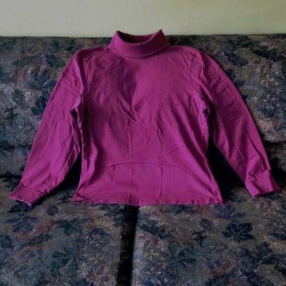 Dark red, cotton, long sleeve with cuff, turtle neck top, M, vintage 80s - Picture 1 of 7